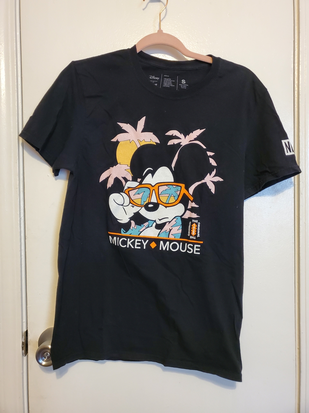 Disney Mickey Mouse Black Graphic Tee with Pink & Yellow Accents